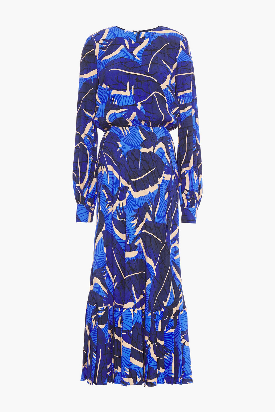 Stella Jean Woman Pleated Printed Crepe Midi Dress Navy Size 44
