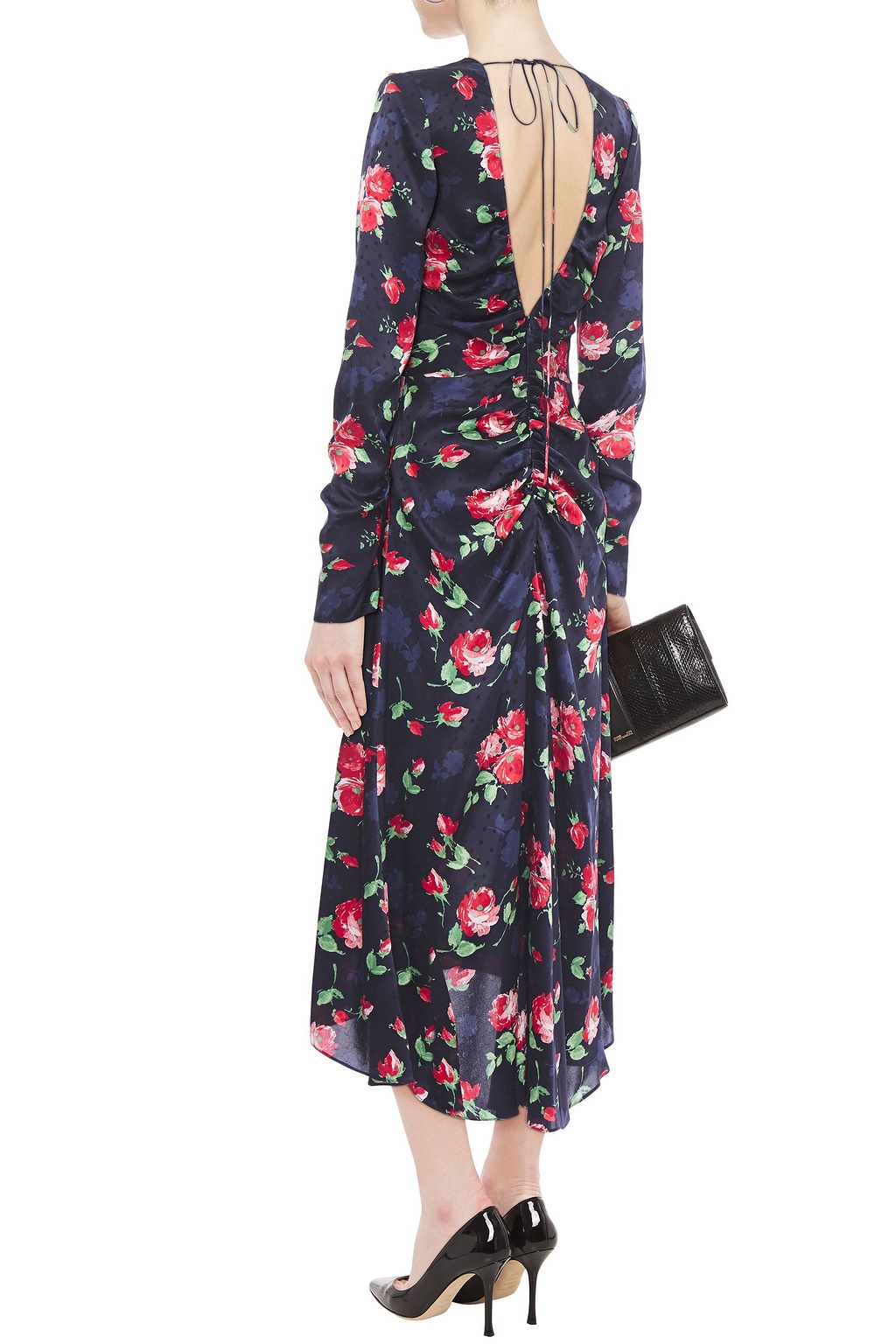 MAGDA BUTRYM Open-back ruched silk-satin jacquard midi dress