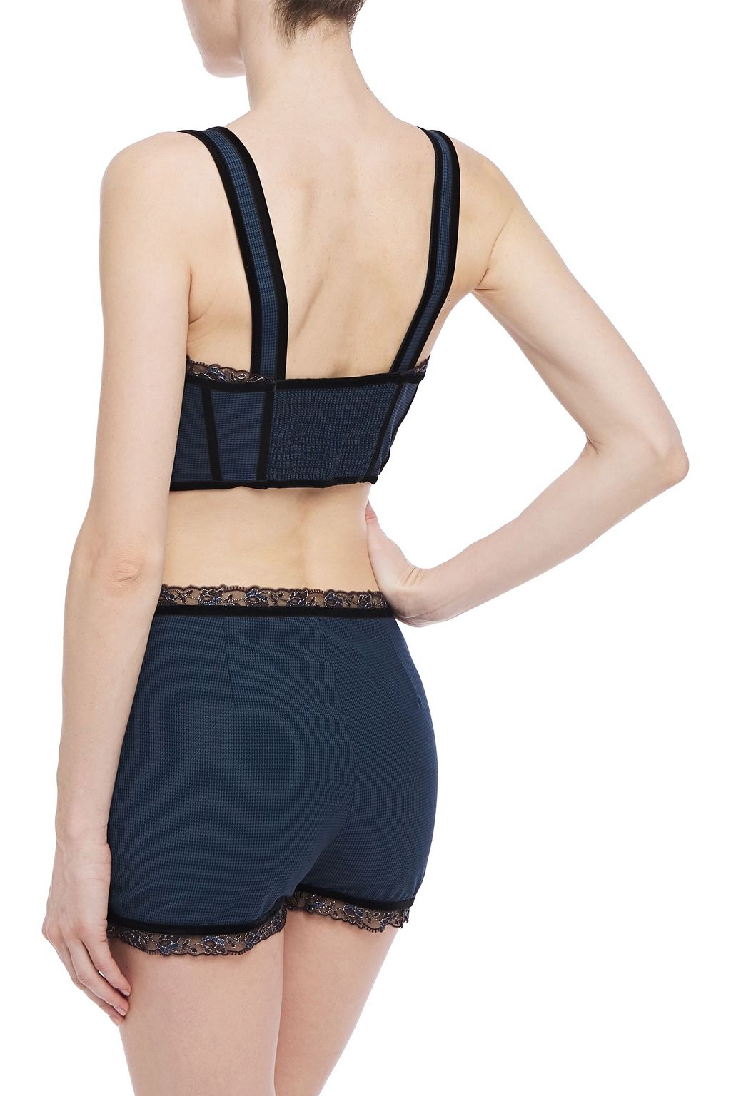 LA PERLA Lace and velvet-trimmed houndstooth wool-blend high-rise briefs