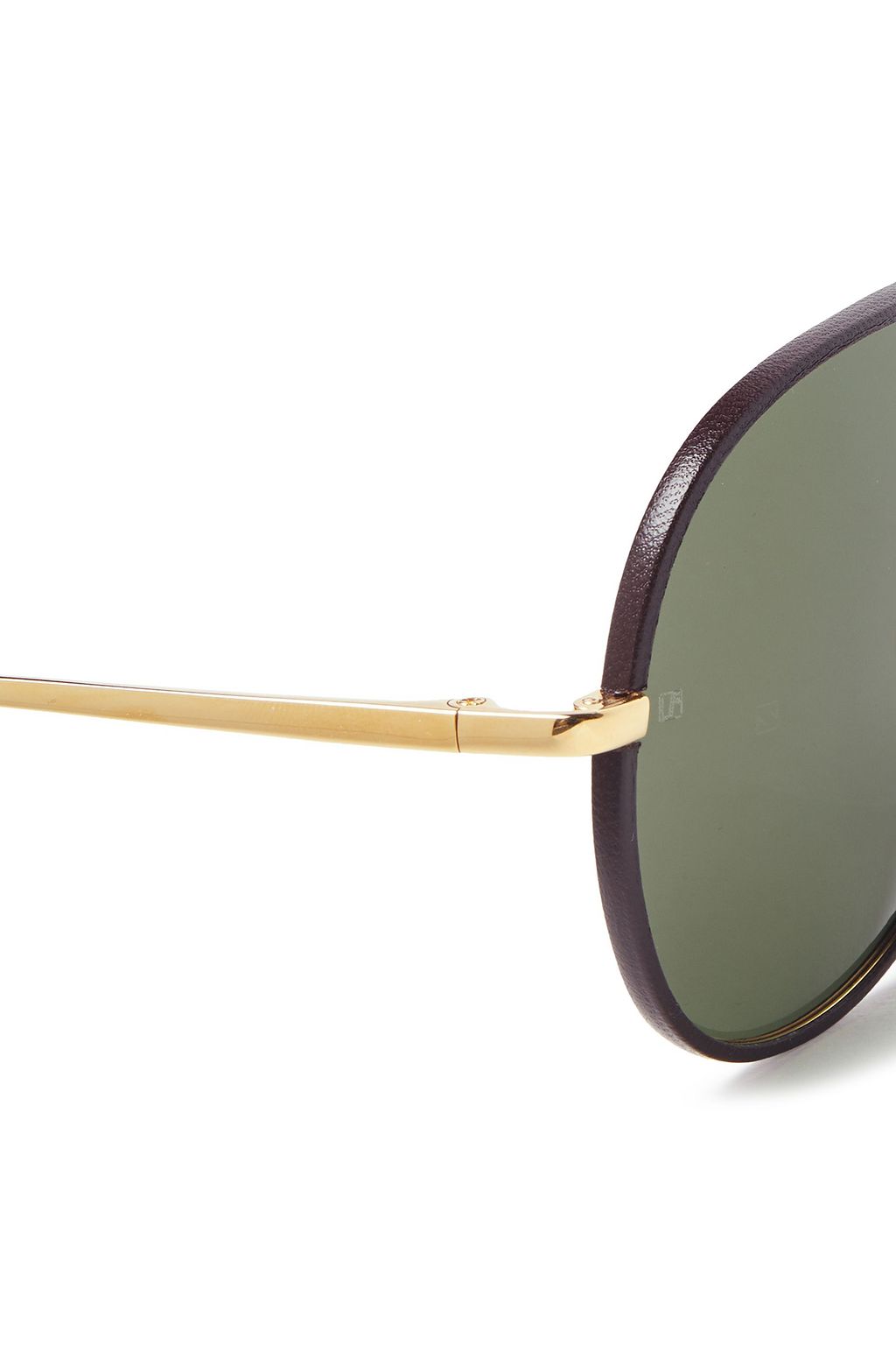 LINDA FARROW Aviator-style gold-tone and leather sunglasses