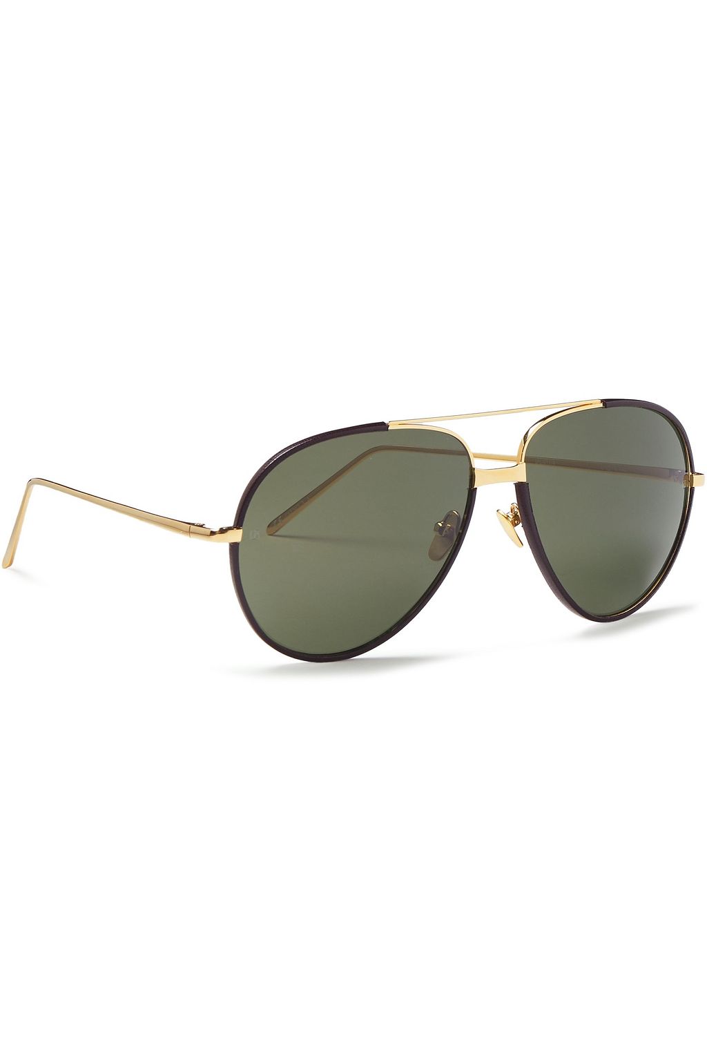 LINDA FARROW Aviator-style gold-tone and leather sunglasses