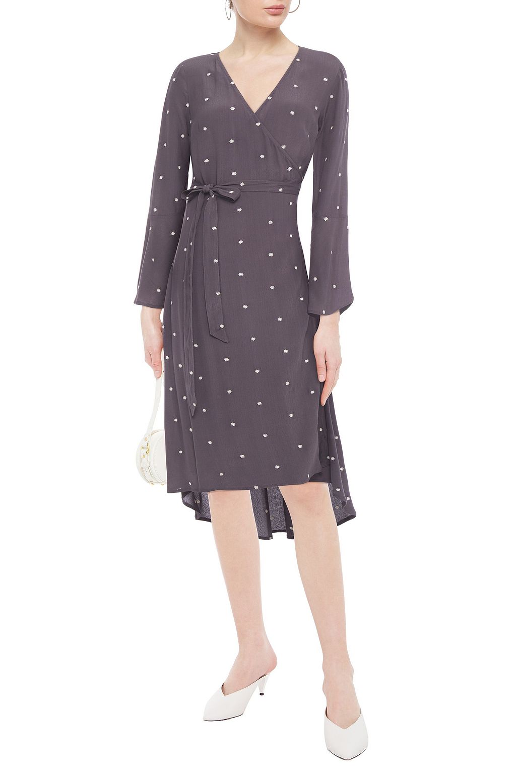 CHARLI Nicky embroidered crepe midi wrap dress