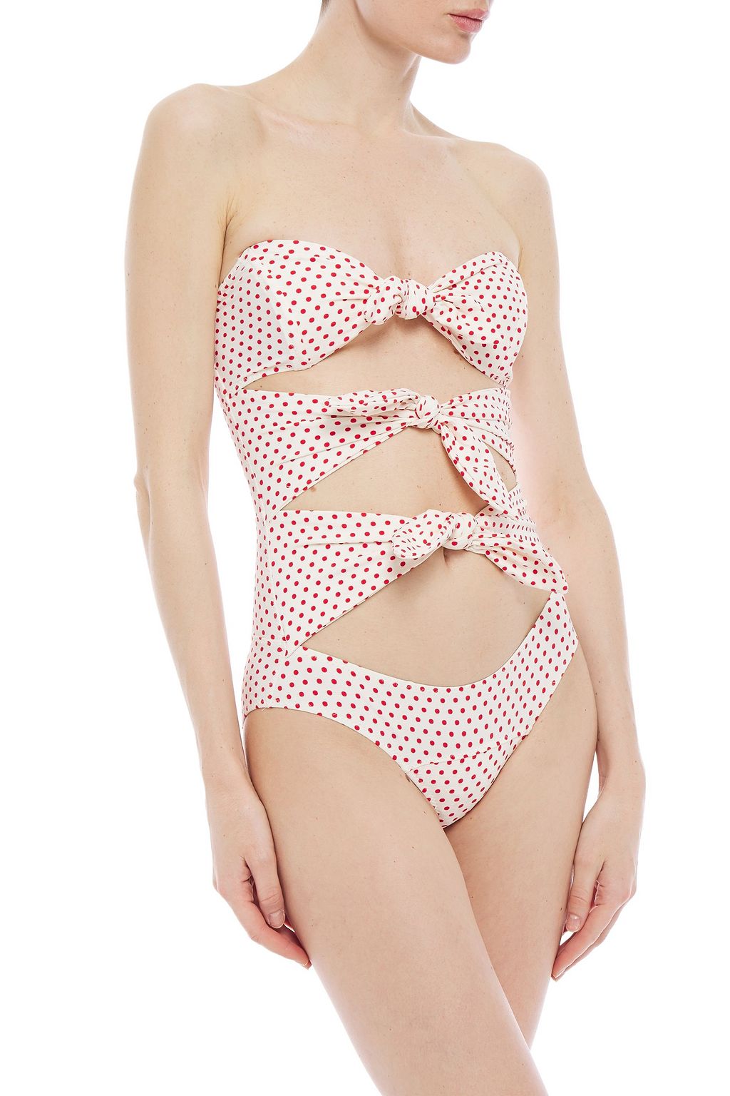 LISA MARIE FERNANDEZ Cutout knotted polka-dot crepe swimsuit