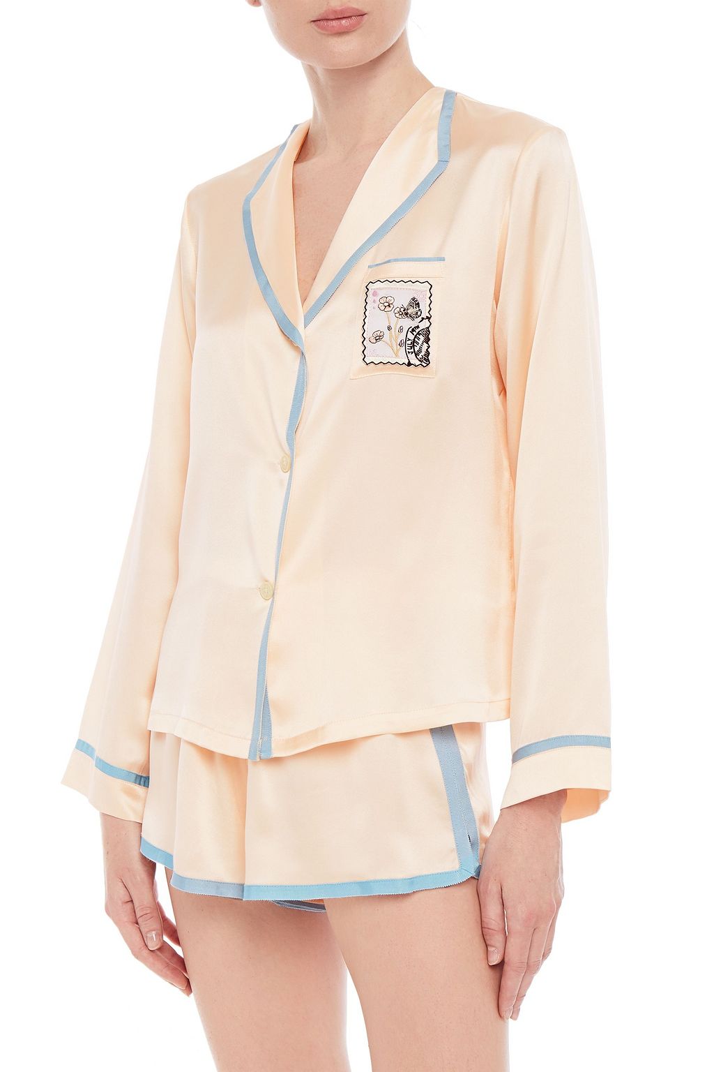 MORGAN LANE Grosgrain-trimmed silk-satin pajama shorts