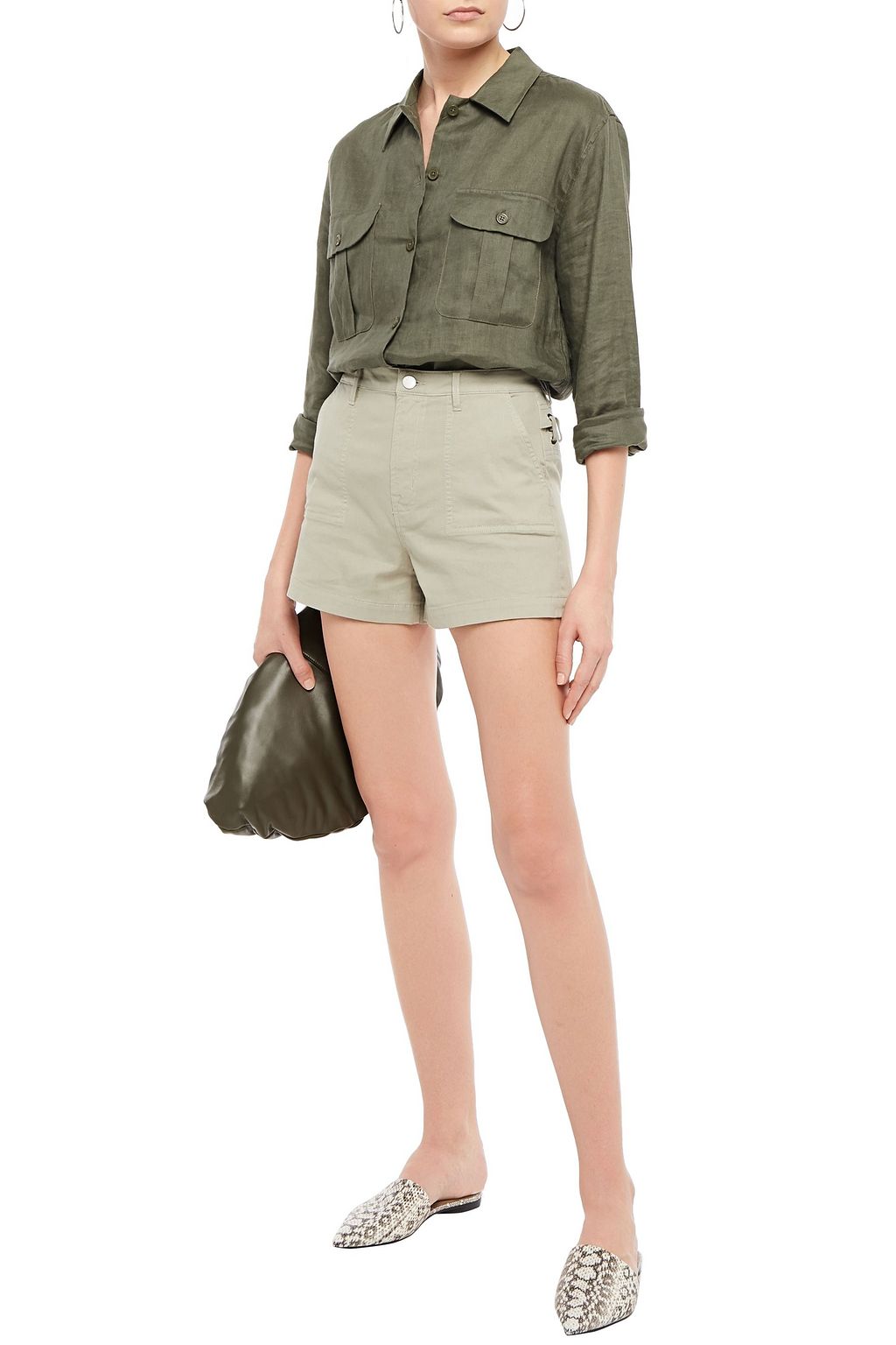 J BRAND レースアップ コットン混キャンバス ショートパンツ