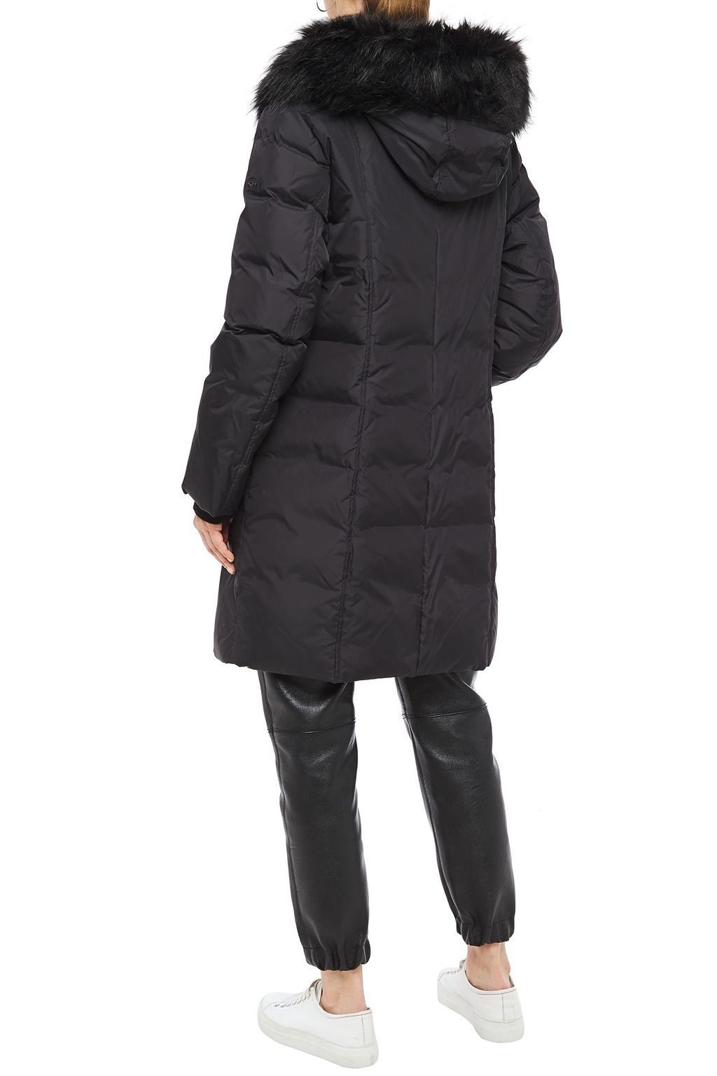 DKNY Faux fur-trimmed quilted shell hooded coat