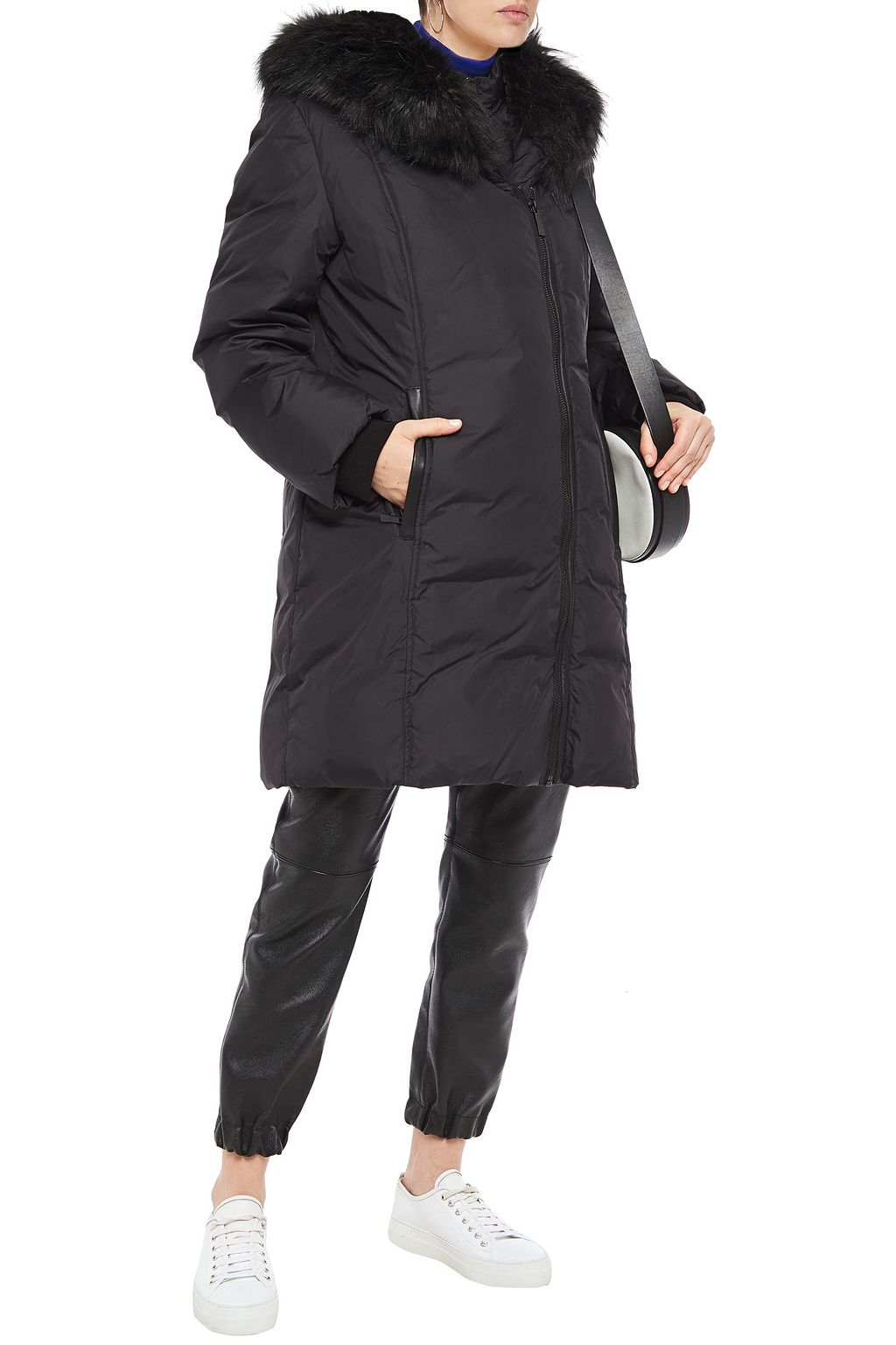 DKNY Faux fur-trimmed quilted shell hooded coat