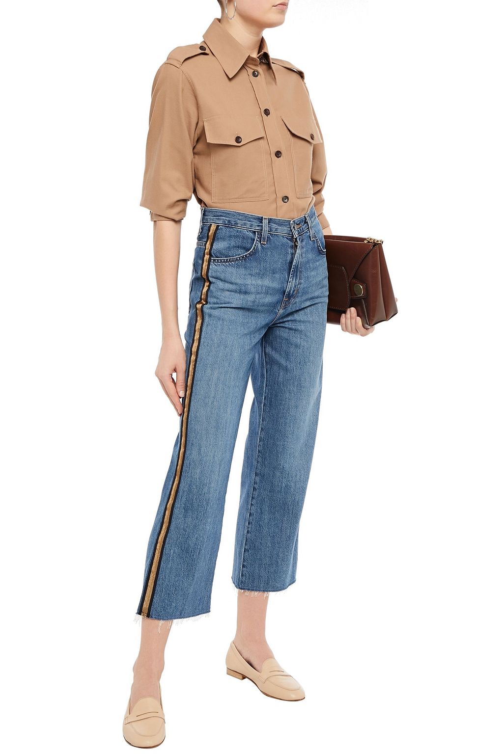 J BRAND Joan cropped metallic-trimmed high-rise wide-leg jeans