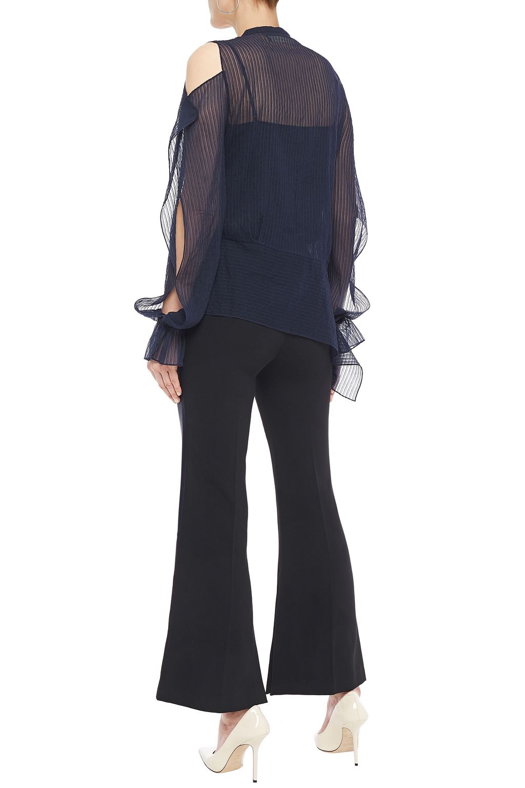 ROLAND MOURET Madison striped crepe flared pants