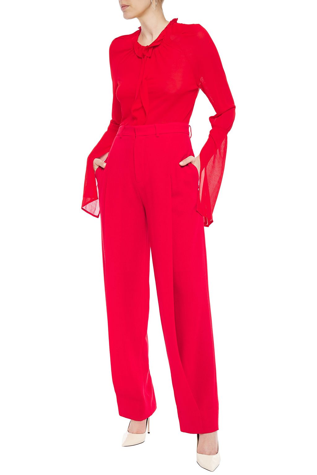 ROLAND MOURET Ruffled stretch-jersey blouse