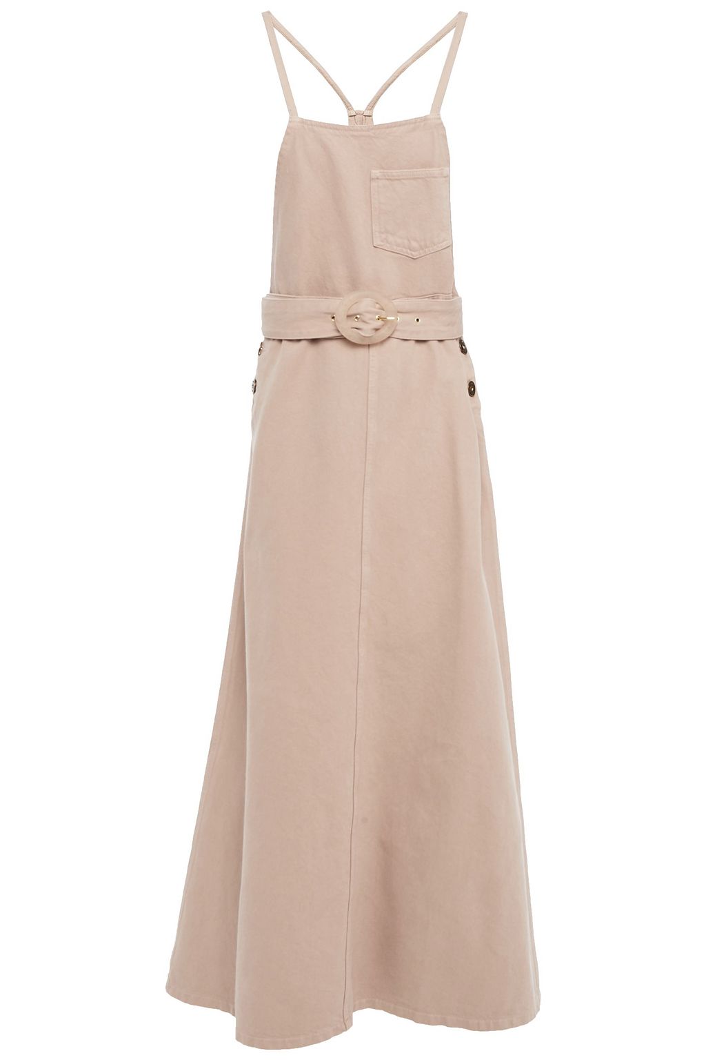 belted denim midi dress