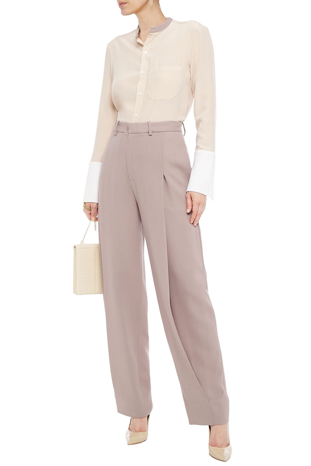 ROLAND MOURET Pleated wool-crepe wide-leg pants