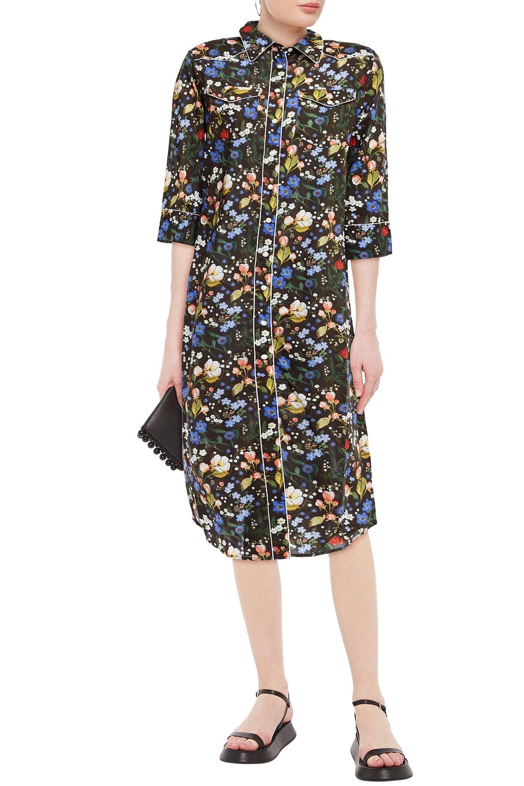 R13 Floral-print cotton-poplin midi shirt dress