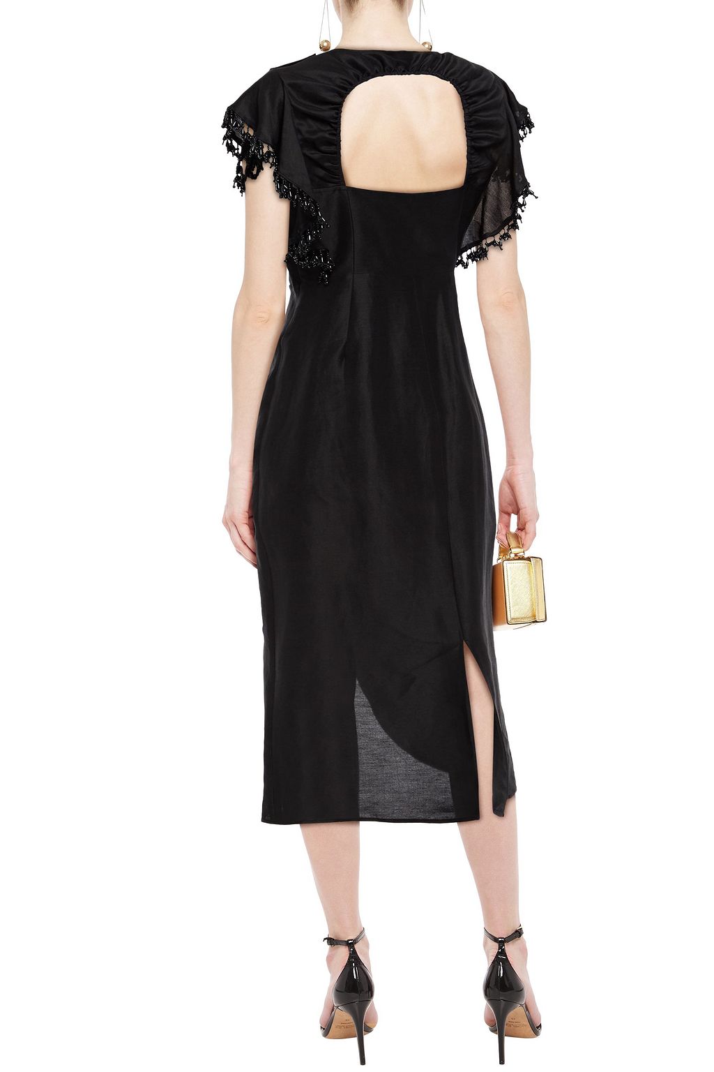 KATE SPADE NEW YORK Embellished linen and silk-blend midi dress