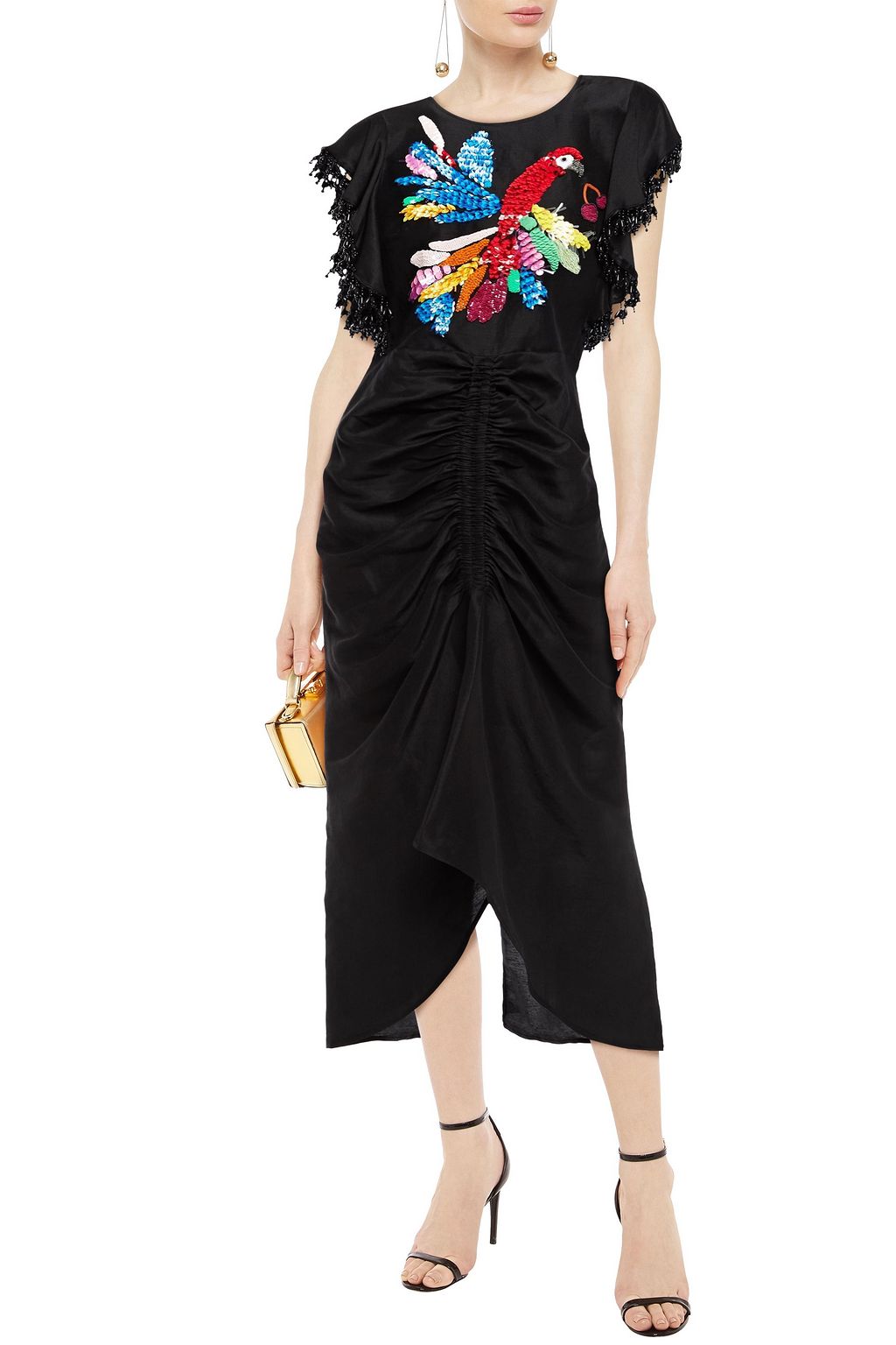 KATE SPADE NEW YORK Embellished linen and silk-blend midi dress