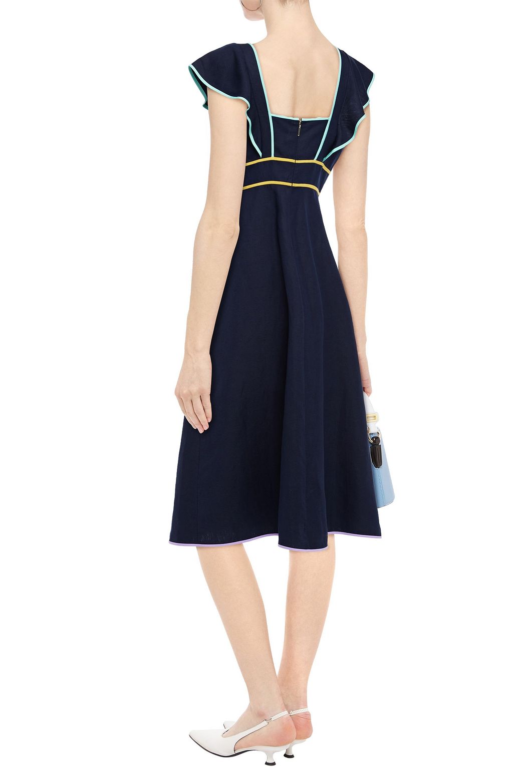 KATE SPADE NEW YORK Silk and linen-blend canvas midi dress