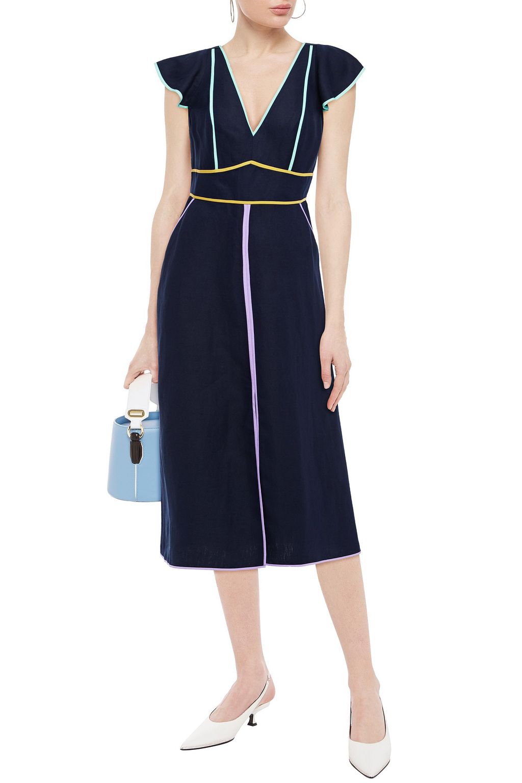 KATE SPADE NEW YORK Silk and linen-blend canvas midi dress