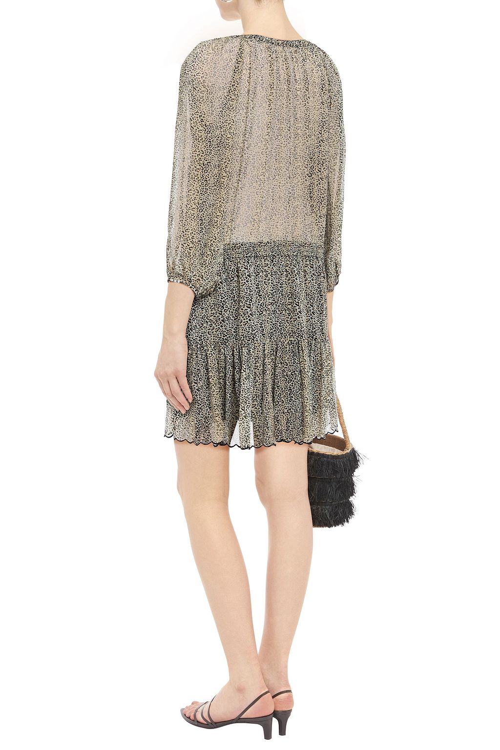 VELVET BY GRAHAM & SPENCER Aubrey gathered leopard-print crepe de chine mini dress