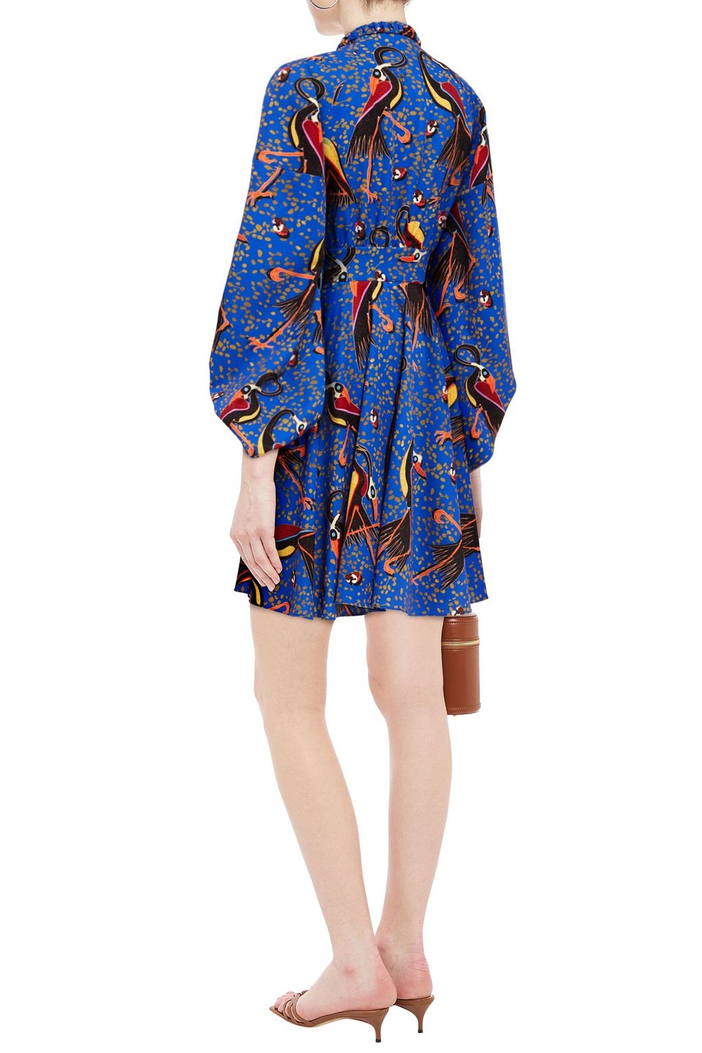 STELLA JEAN Gathered printed stretch-cady mini dress