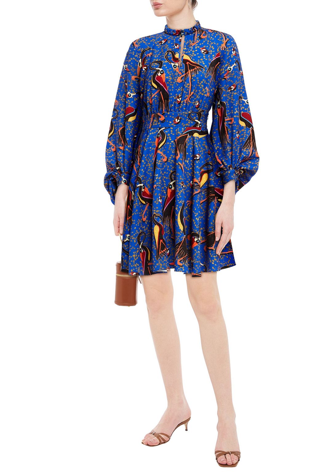 STELLA JEAN Gathered printed stretch-cady mini dress