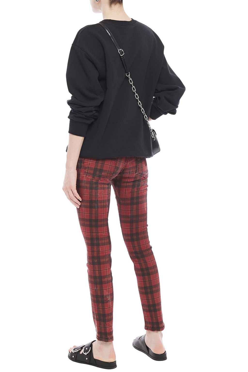 R13 Kate distressed checked mid-rise skinny jeans