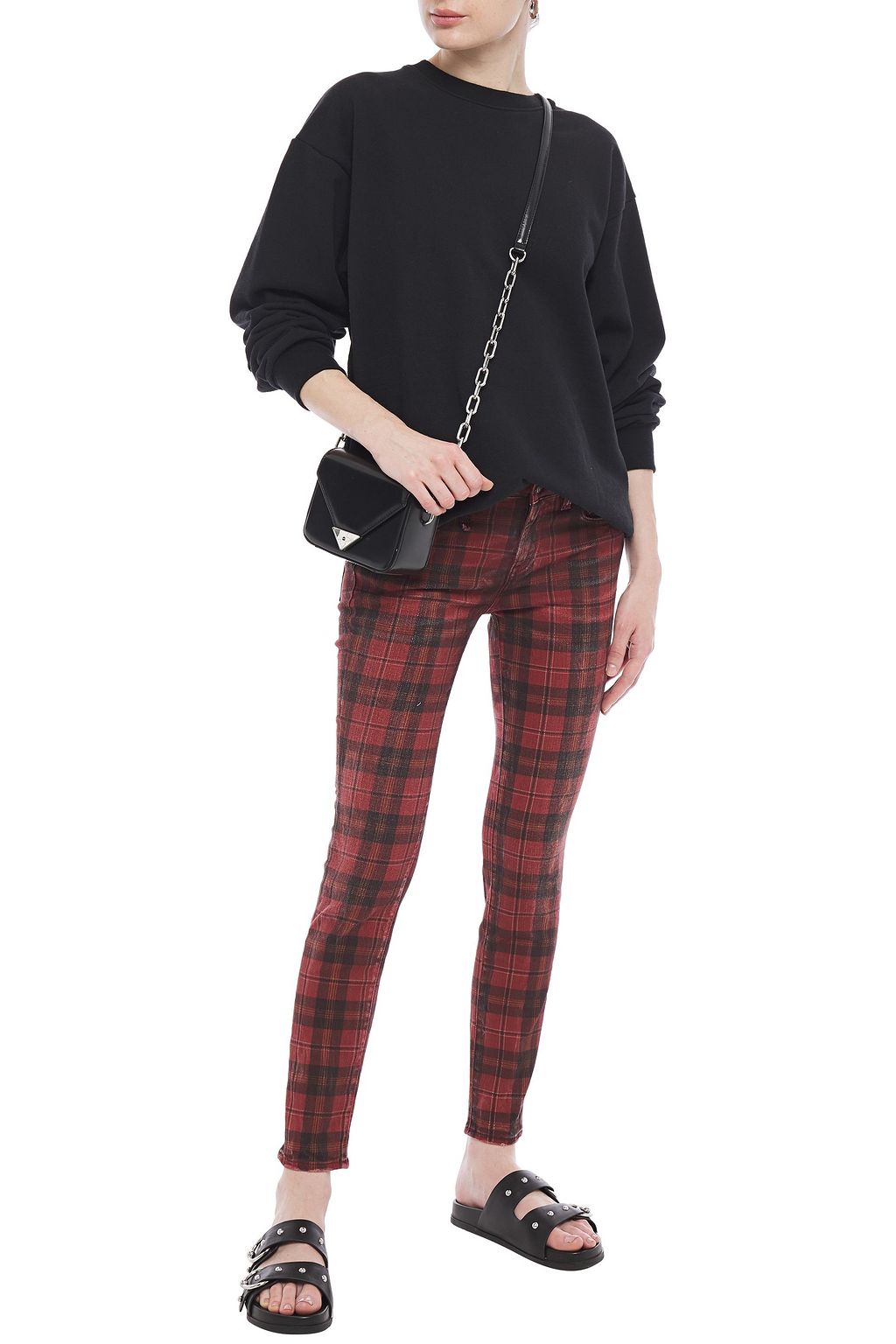 R13 Kate distressed checked mid-rise skinny jeans