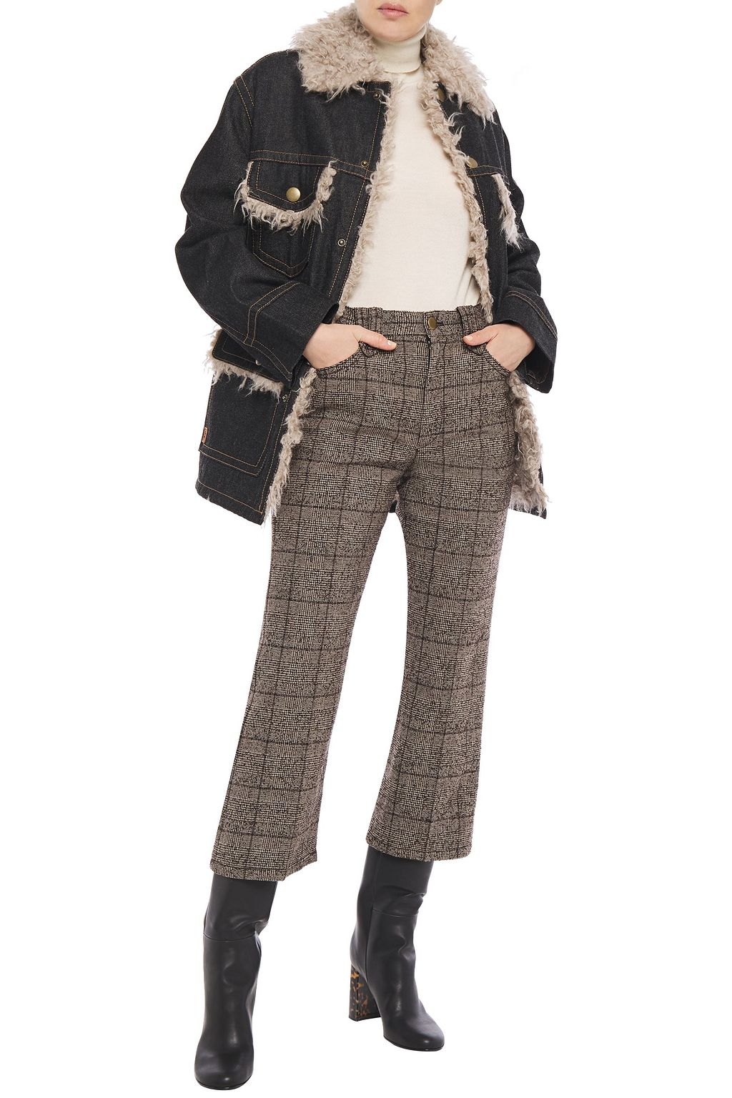 MARC JACOBS Cropped Prince of Wales checked bouclé straight-leg pants