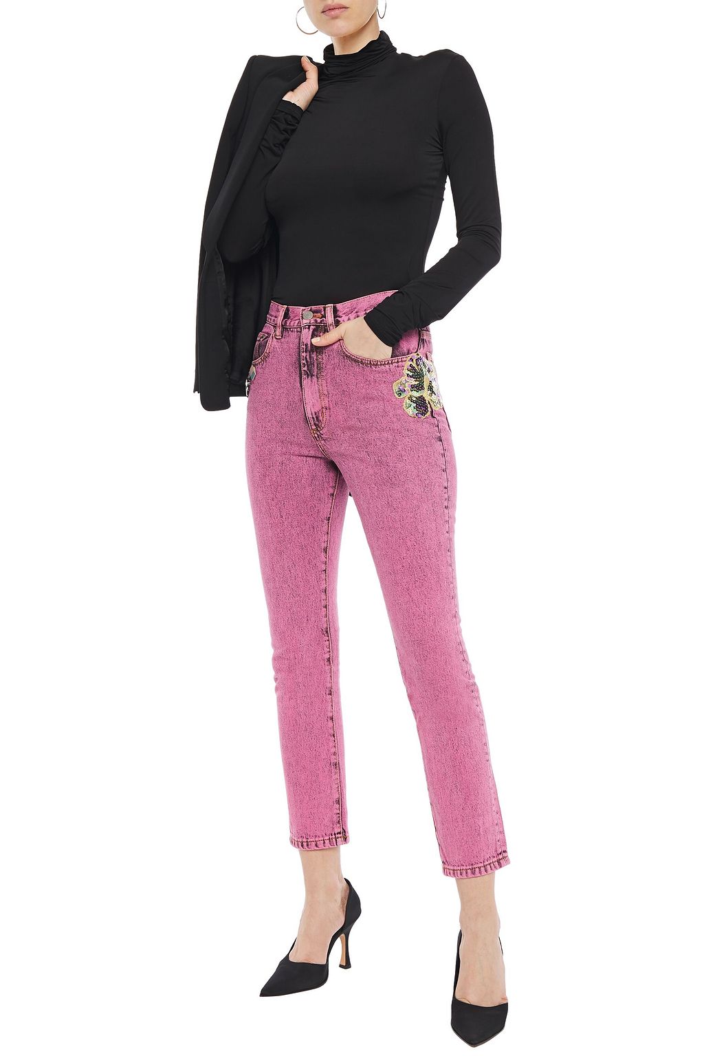 MARC JACOBS Embellished appliquéd high-rise skinny jeans