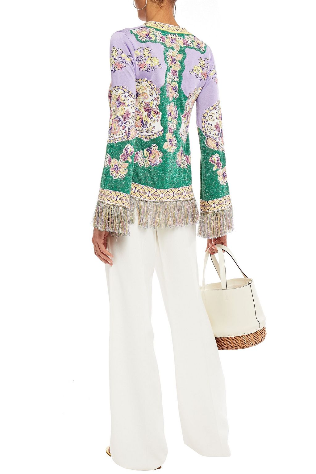ETRO Fringed metallic floral-jacquard sweater