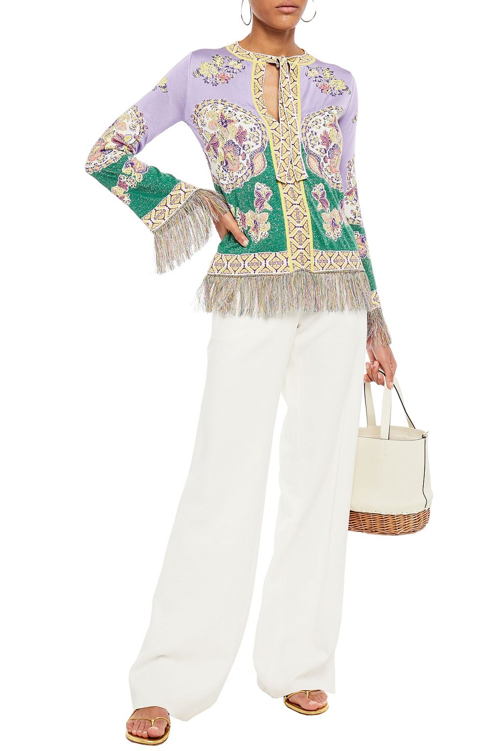 ETRO Fringed metallic floral-jacquard sweater