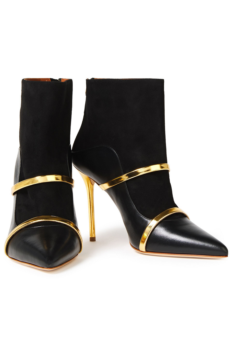 MALONE SOULIERS MADISON METALLIC-TRIMMED LEATHER AND SUEDE ANKLE BOOTS,3074457345623025688