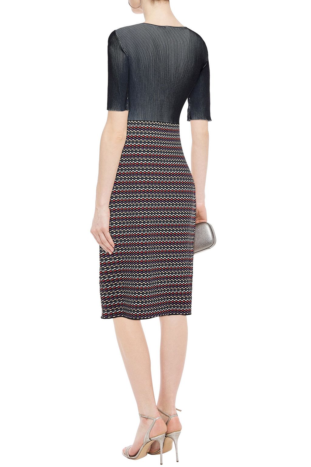 GIORGIO ARMANI Paneled intarsia and ribbed-knit midi dress