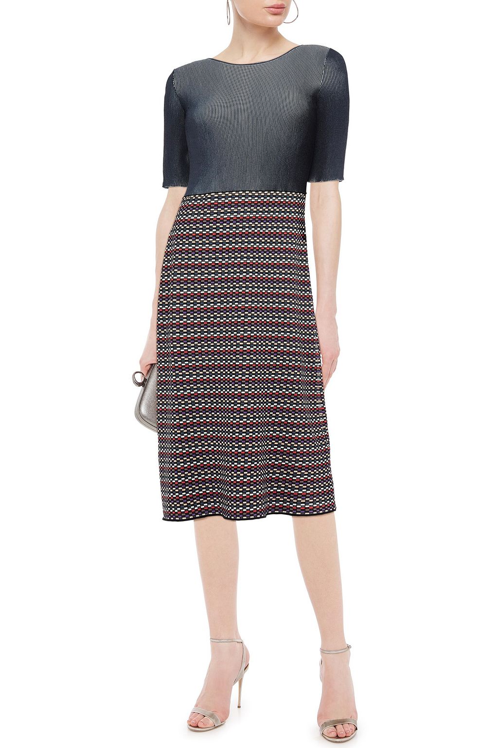 GIORGIO ARMANI Paneled intarsia and ribbed-knit midi dress