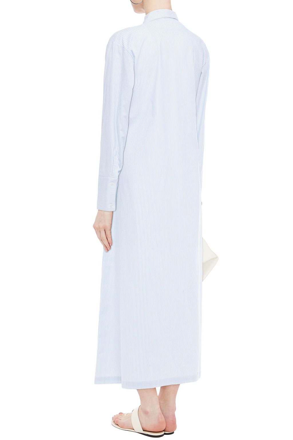 DEVEAUX Nye striped cotton-poplin maxi shirt dress