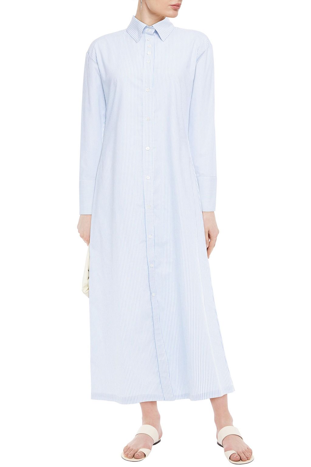 DEVEAUX Nye striped cotton-poplin maxi shirt dress