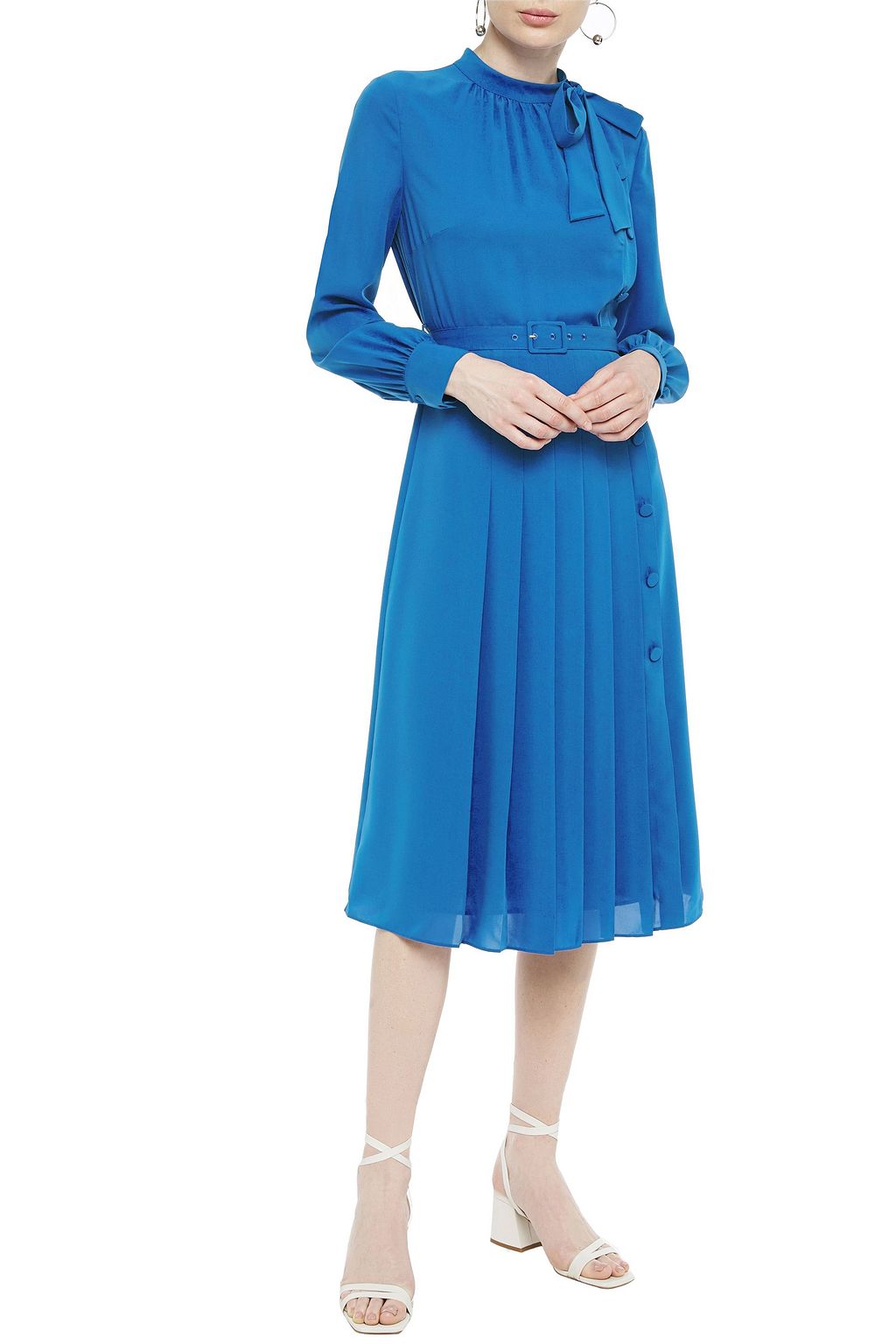 IRIS & INK Alice belted pleated crepe midi dress