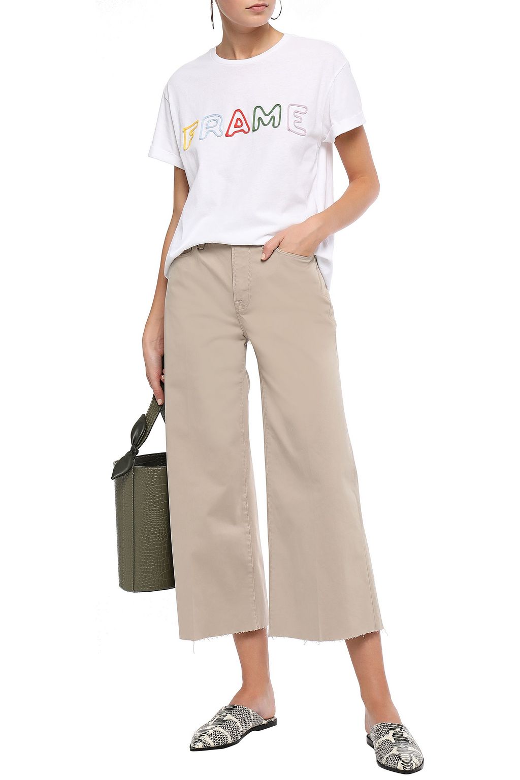 FRAME Embroidered cotton-jersey T-shirt