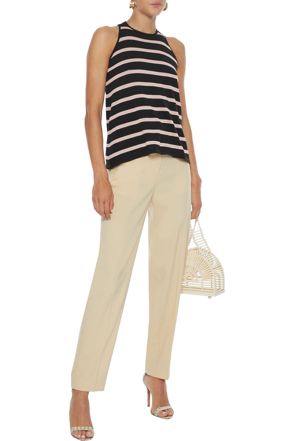 COTTON BY AUTUMN CASHMERE Bow-detailed striped cotton-jersey tank