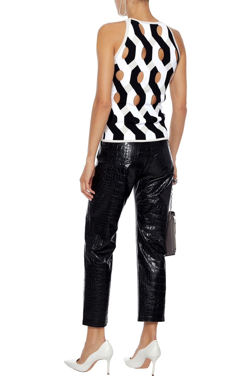 AUTUMN CASHMERE Cutout intarsia-knit top