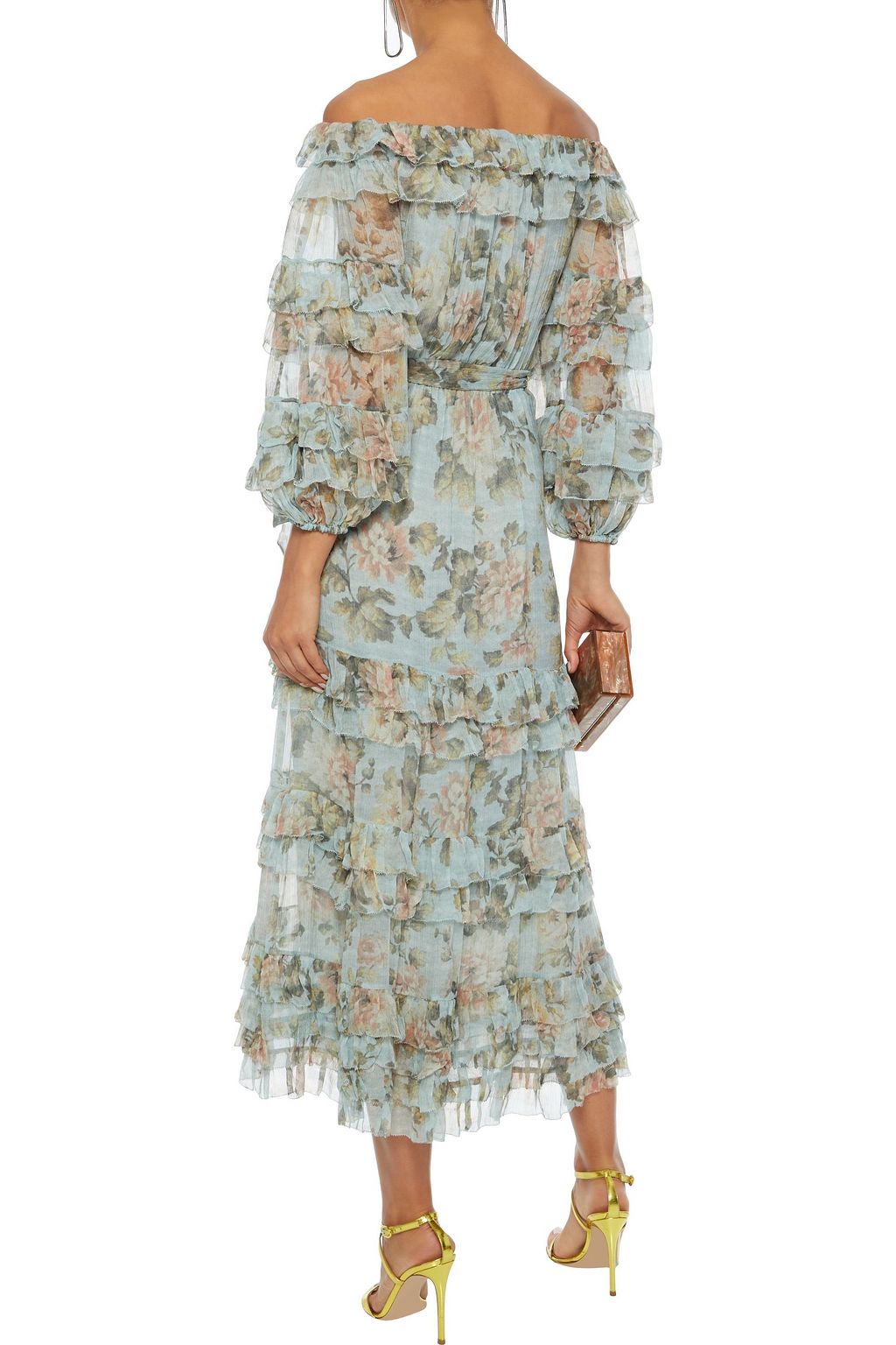 ZIMMERMANN Tempest Ruffle off-the-shoulder tiered floral-print silk-georgette midi dress