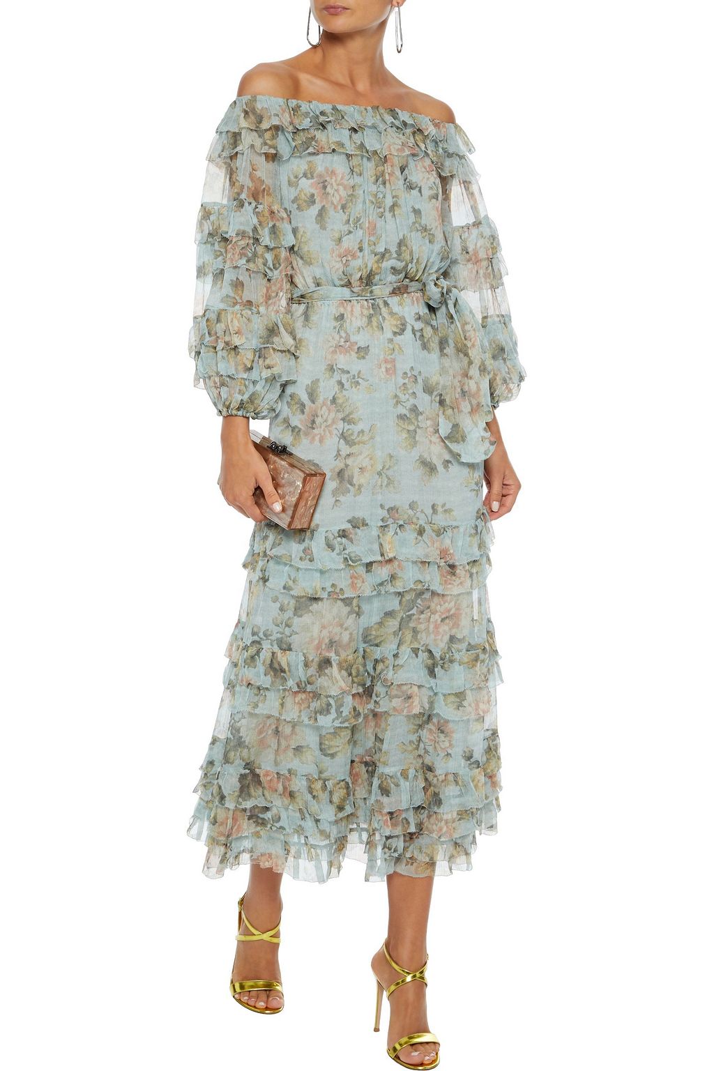 ZIMMERMANN Tempest Ruffle off-the-shoulder tiered floral-print silk-georgette midi dress