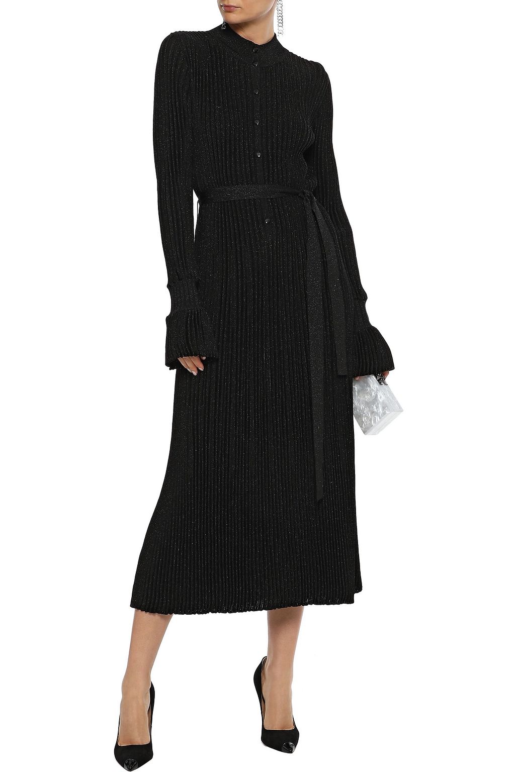 CAROLINA HERRERA Metallic ribbed-knit midi dress