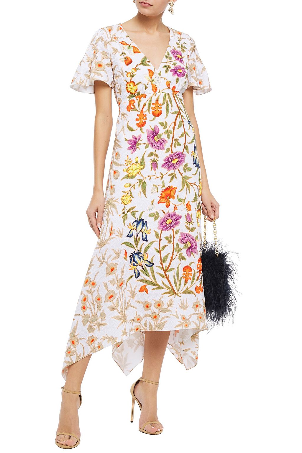 PETER PILOTTO Asymmetric floral-print cloqué midi dress