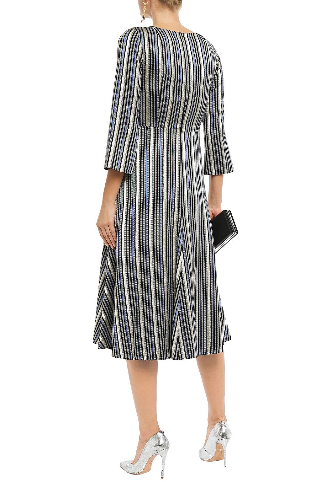 PETER PILOTTO Pleated metallic striped jacquard midi dress