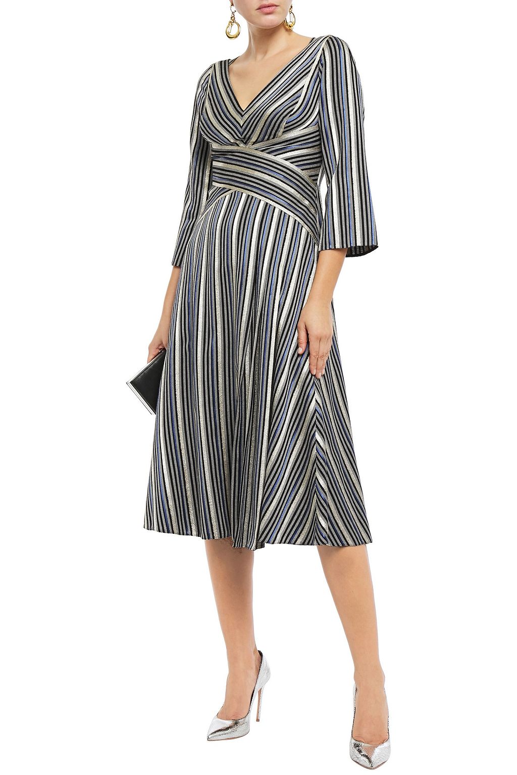 PETER PILOTTO Pleated metallic striped jacquard midi dress