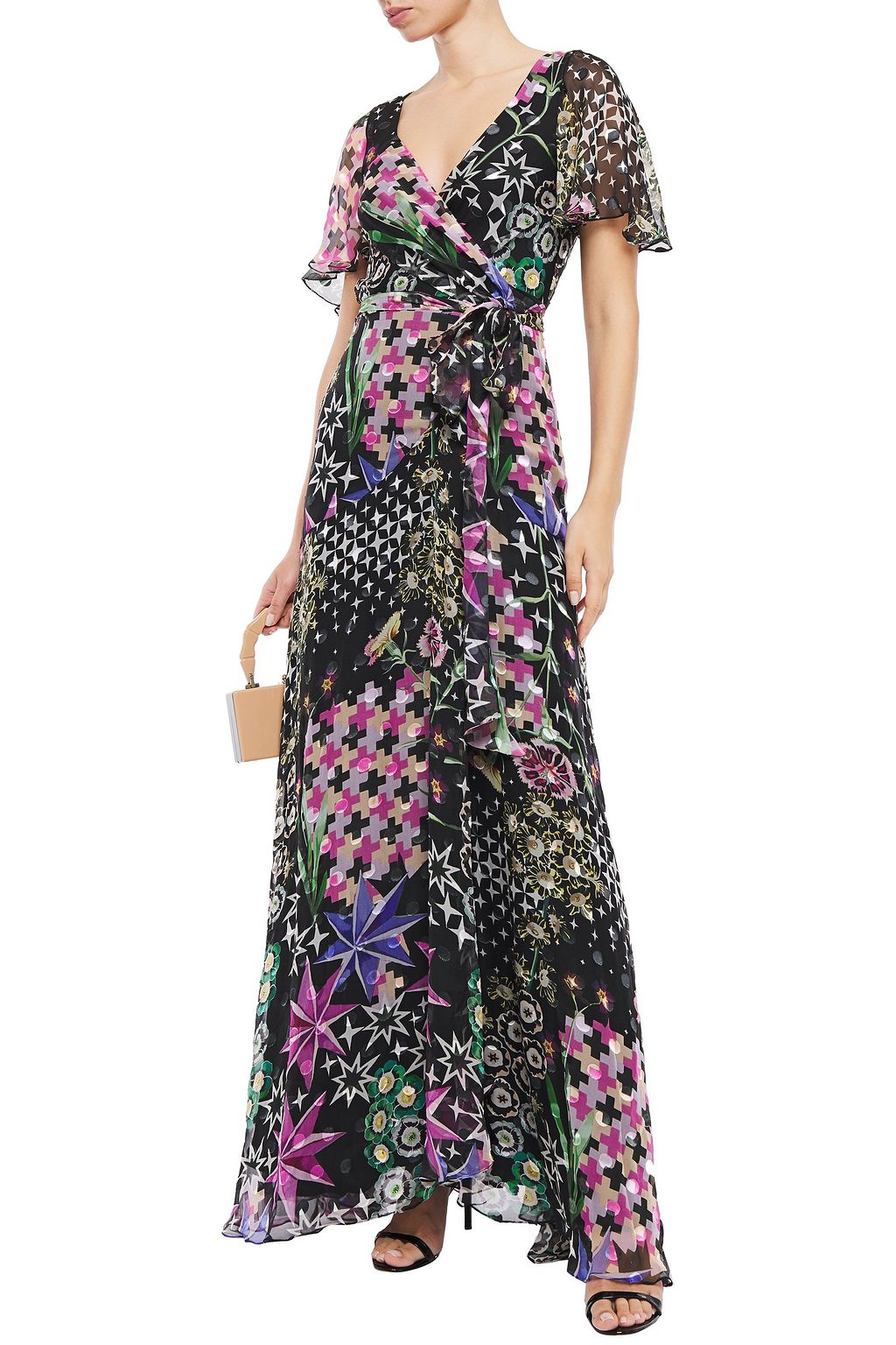 TEMPERLEY LONDON فستان ملتفّ من مزيج الحرير مخيط بأسلوب فيل كوبيه ومطبّع برسومات