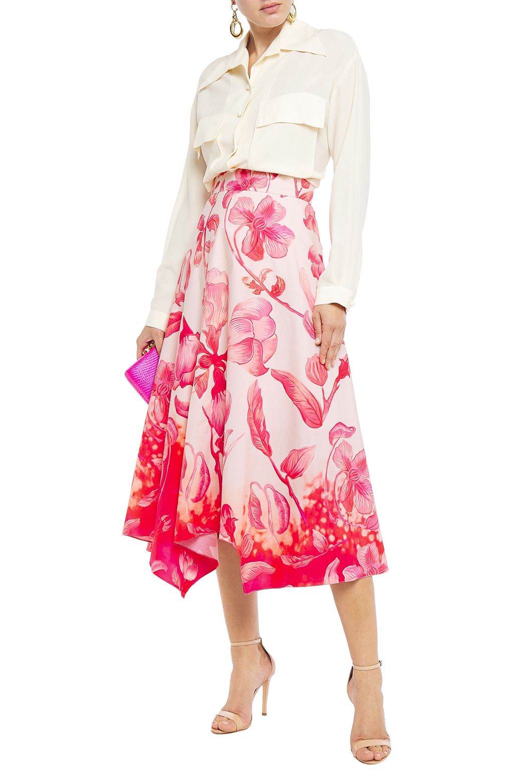 PETER PILOTTO Asymmetric floral-print cotton-poplin midi skirt