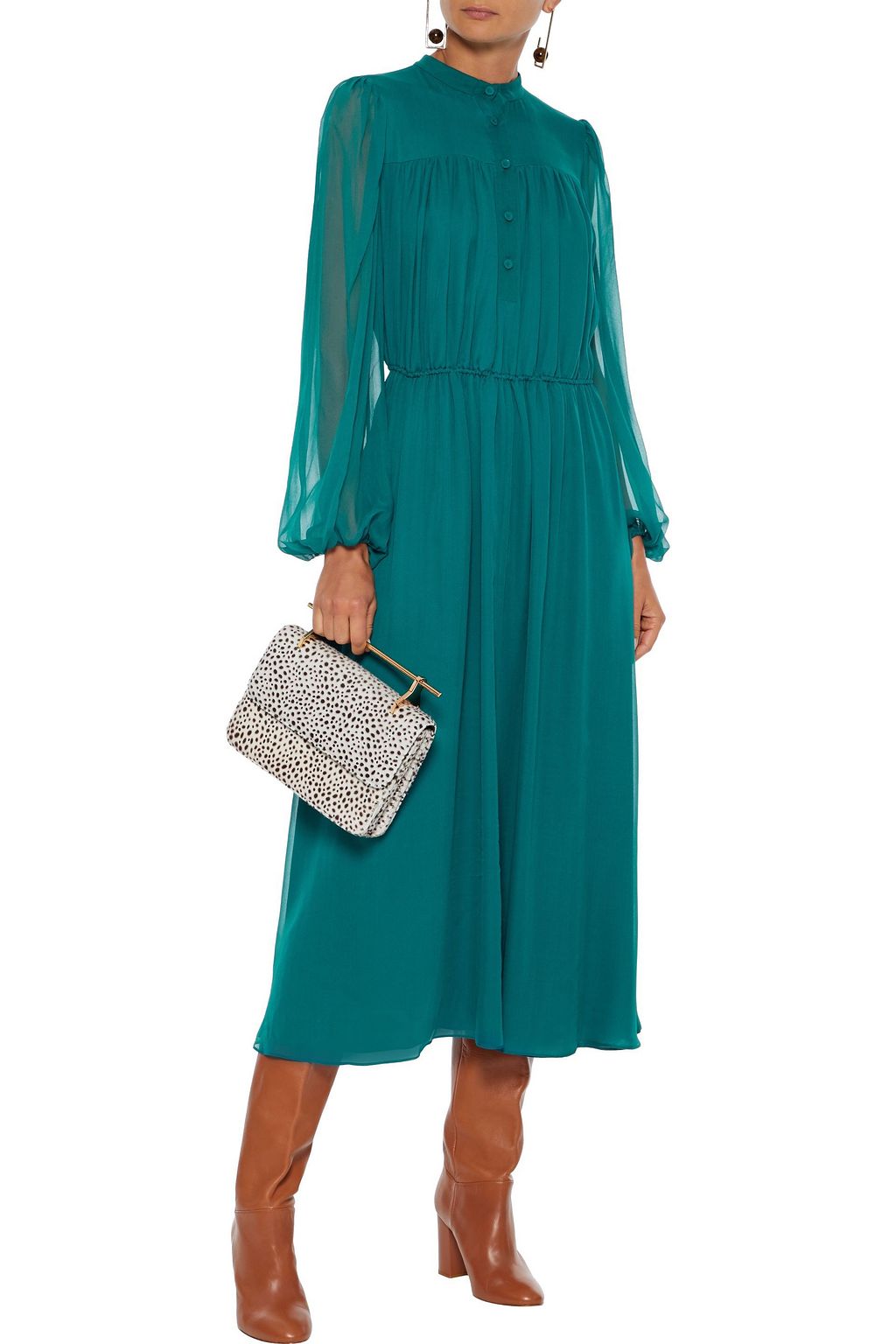 ADAM LIPPES Gathered silk-chiffon midi dress