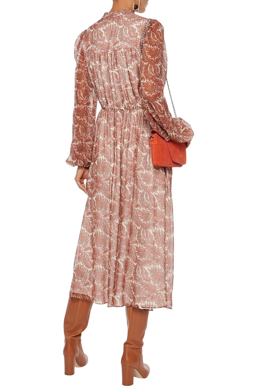ADAM LIPPES Gathered printed silk-chiffon midi dress