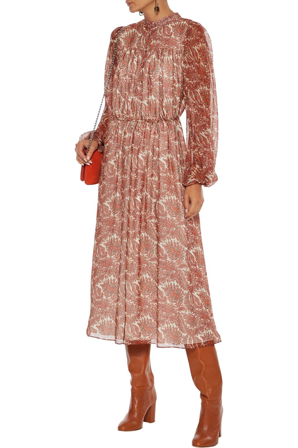 ADAM LIPPES Gathered printed silk-chiffon midi dress